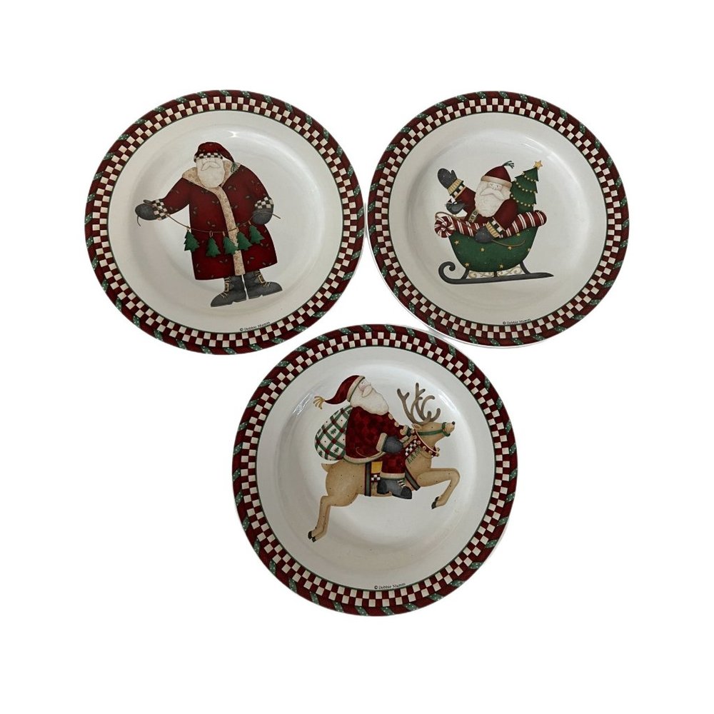 Debbie Mumm Christmas Holiday Santa's Spirit Plates Sakura Oneida 2001 Set of 3